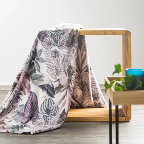 Koc narzuta liście Davos 2 Eurofirany fioletowy szary