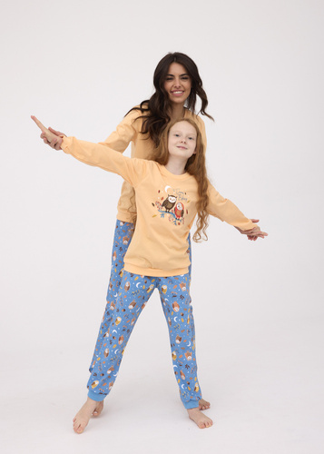 Piżama dziewczęca 977/1776, 978/176 Owls Cornette pomarańczowy 