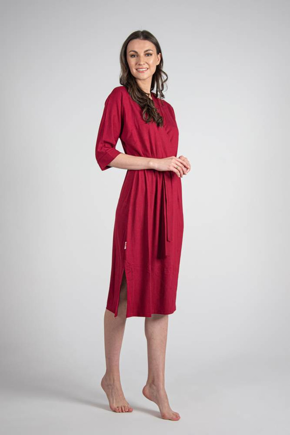 De Lafense Visa 942 – długi, lekki szlafrok damski z wiskozy, bordo