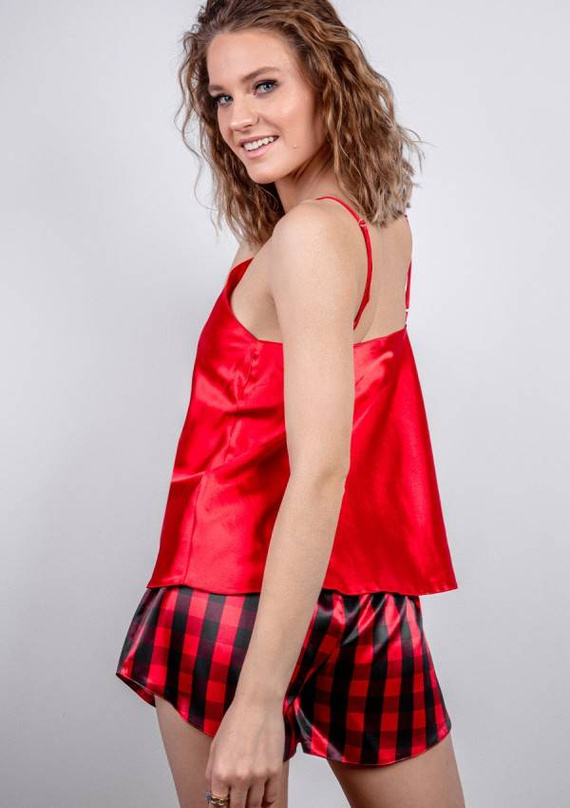 Piżama Damska Satynowa DK-KK DKaren - czerwony 016