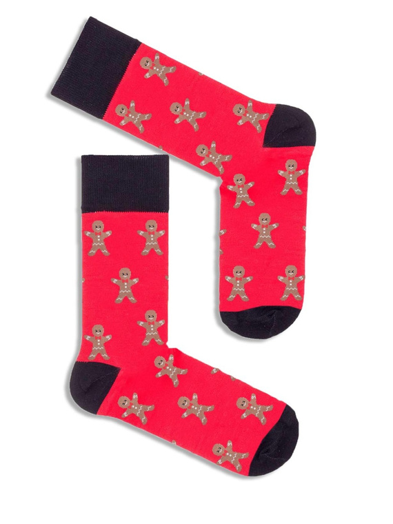 Skarpety męskie Milena 1290.015 – Ciastka, świąteczny wzór, czerwony