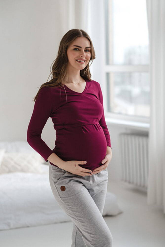 Bluzka do karmienia i ciążowa z dekoltem w serek Milk Shirt jagodowy 