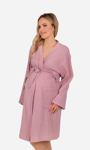 Szlafrok ciążowy muślinowy Mommy ByShelly - brudny róż