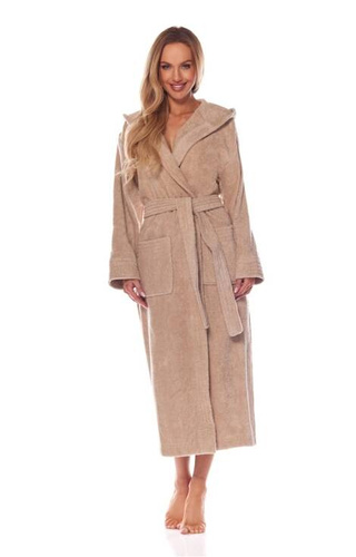 Długi Szlafrok Damski Frotte 2102 L&L - beżowy