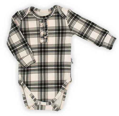 163634 Magia Świąt Body z długim rękawem Nicol - kratka: czarny, beżowy