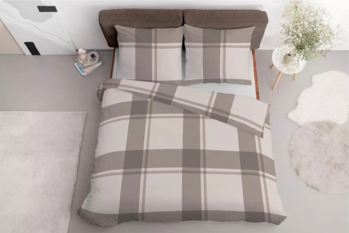 Pościel satynowa kratka 5218 B Detexpol beżowy 