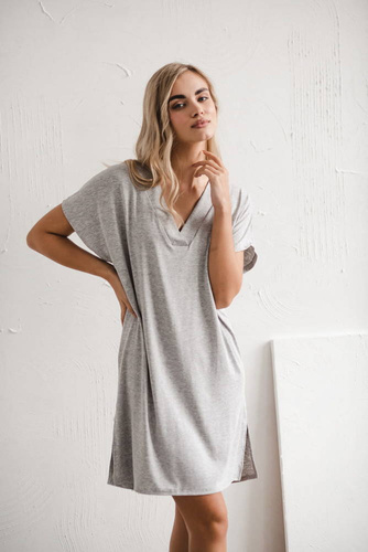 Wiskozowa koszula nocna ciążowa i do karmienia Moon Milk&Love jasny szary melanż