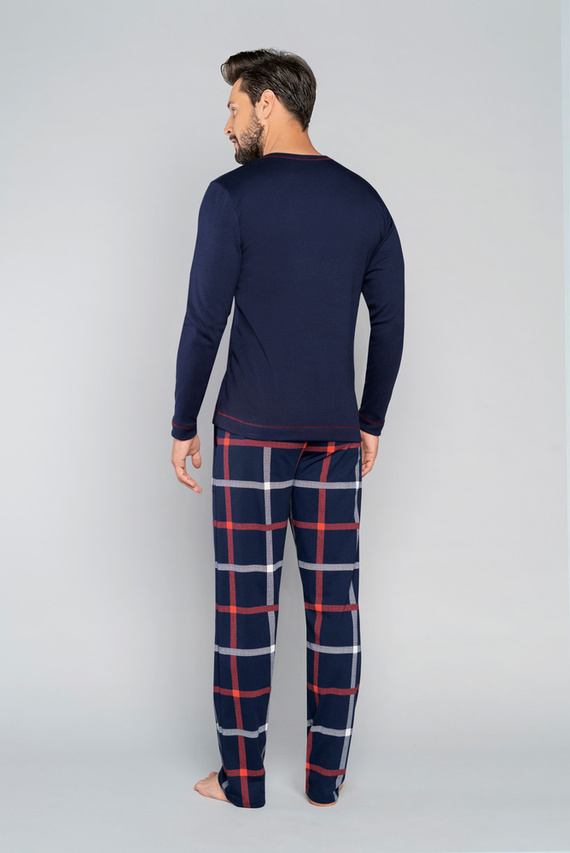 Piżama Męska długi rękaw, długie spodnie Horton talian Fashion - granatowy/druk