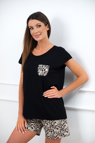 Piżama Damska krótki rękaw, spodenki Birma Italian Fashion - czarny