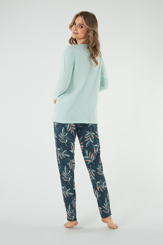Piżama Damska długi rękaw i spodnie Julietta Italian Fashion -  pistacjowy/druk 