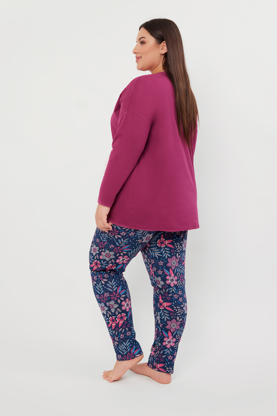 Piżama Damska długi rękaw, długie spodnie Folk Italian Fashion - jeżyna/druk