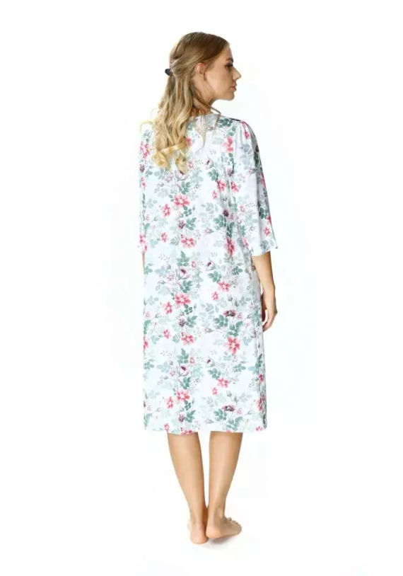 Koszula nocna 86410 Adelajda z rozpinanym dekoltem Mewa kwiaty