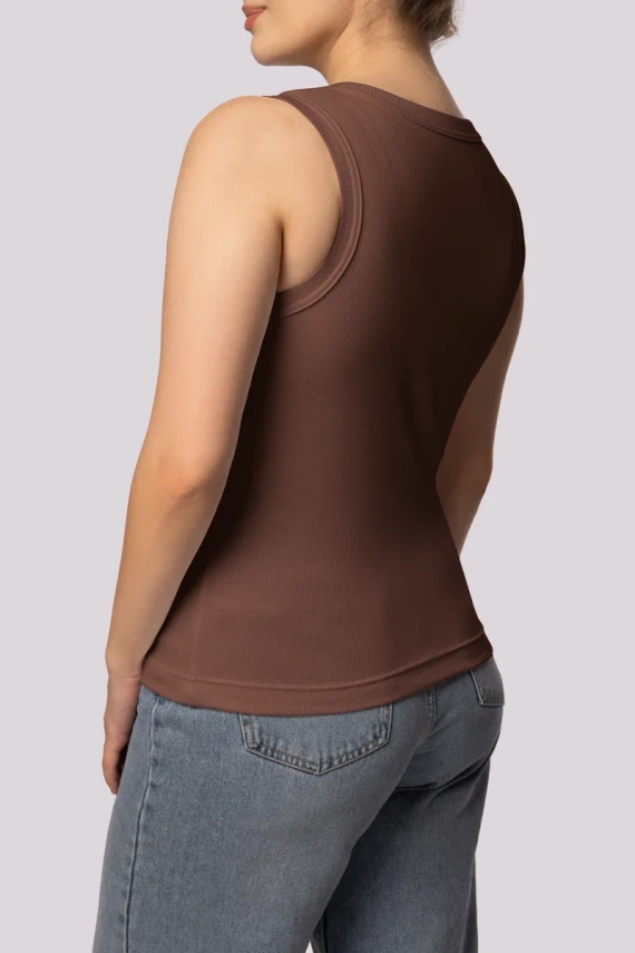 Koszulka damska bez rękawków Tank top ribben Mona czekoladowy