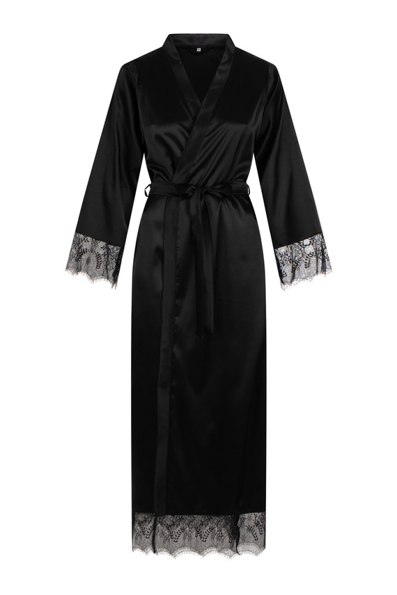 Szlafrok damski satynowy długi Blanka ByShelly - czarny