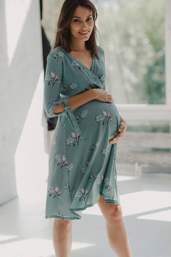 Sukienka do karmienia ciążowa Two Ways MIDI Milk&Love eukaliptus w hortensje