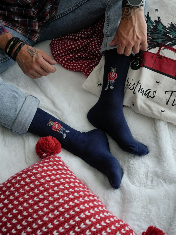 0125.099 Misiek w sweterku Skarpety Męskie Milena - Granatowy