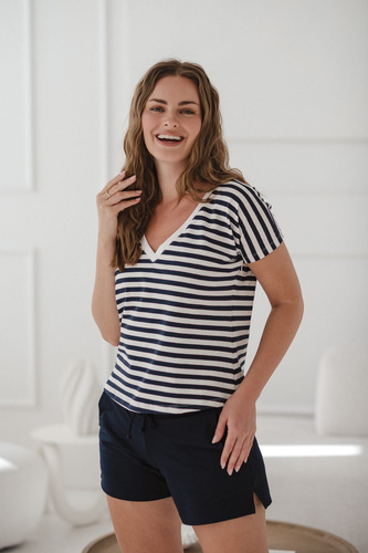 Bluzka Two Ways — ciążowa i do karmienia, dwustronna, krótki rękaw Milk&Love granatowy 