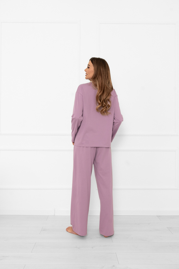 Piżama damska Ksara Italian Fashion – wygodny komplet z nadrukiem i kieszeniami - wrzosowy