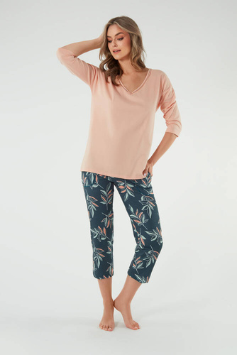 Piżama Damska 3/4 rękaw i 7/8 spodnie Julietta Italian Fashion -  łososiowy/druk 