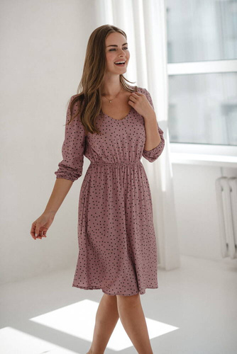 Sukienka ciążowa i do karmienia Lovely Dress rękaw 3/4 Milk&Love liliowa w czarne groszki