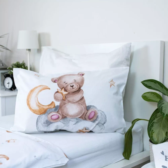 Pościel bawełniana do łóżeczka Miś baloniki Jerry Fabrics biały/beżowy