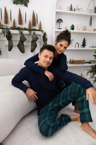 Sensis Cassandra – bawełniana piżama damska z długimi spodniami w kratkę