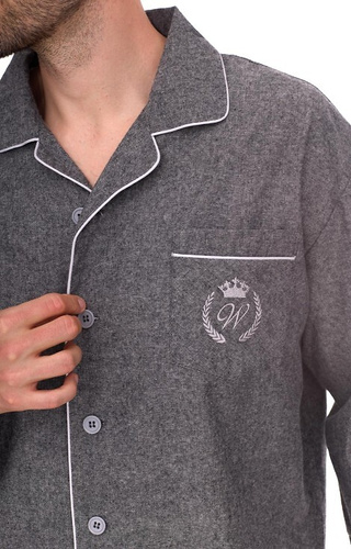 Piżama Zeus 2533 L&L – męska, bawełniana, melanżowa, koszulowa