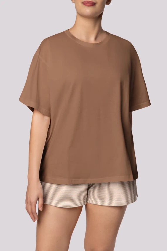 Piżama damska Stripe shortsleeve Mona karmel