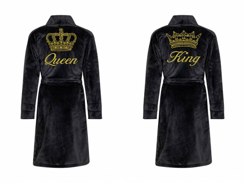 Zestaw szlafroków Queen&King + Korona ByShelly - czarny/złoty