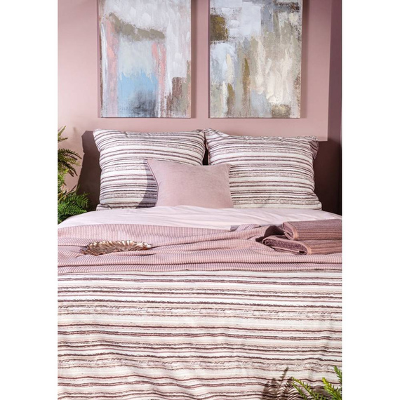 Pościel z bawełny z nadrukiem w paski i wypustką na poszewkach Avinion 6 Eurofirany beżowy