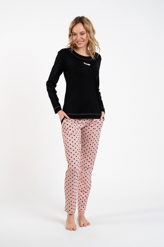 Piżama Damska długi rękaw, długie spodnie Bonilla Italian Fashion- czarny/druk