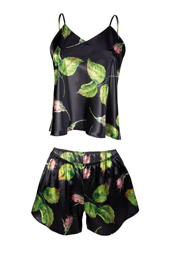 Komplet piżama damska Flowers DKaren -DK-KK 8 czarny