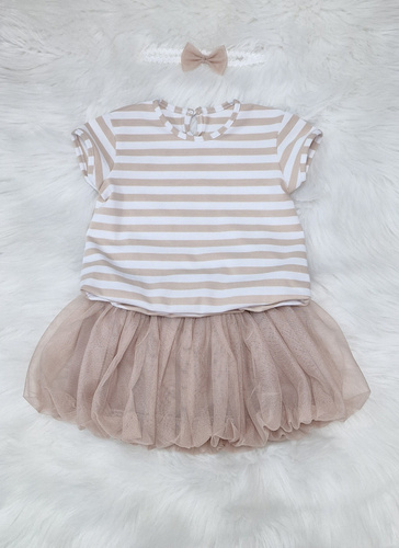 Bluzka krótki rękaw Bombka Bambarillo beżowy paski