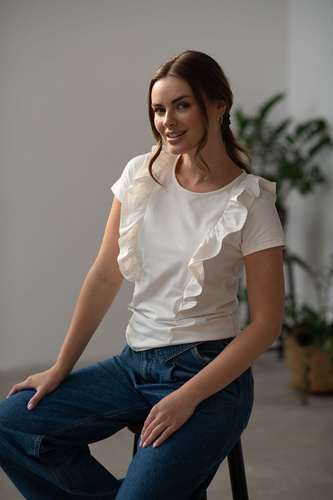 Bluzka do karmienia Milky Waves z krótkim rękawem Milk&Love śmietankowy