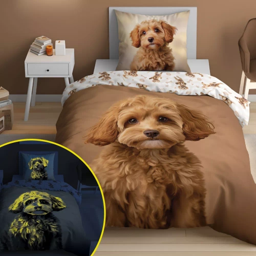 Pościel bawełniana świecąca w ciemności 5421 A Rudy Piesek Detexpol