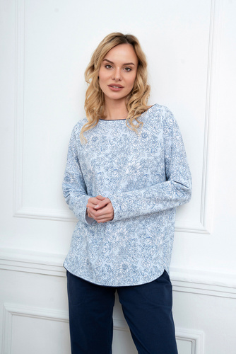 Piżama Damska długi rękaw, długie spodnie Gracjela Italian Fashion - druk niebieski/granatowy