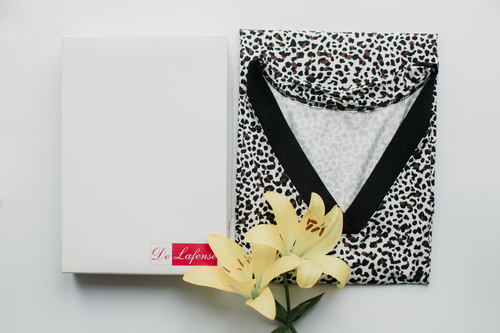 Koszula nocna damska De Lafense Kendall 853 – wiskoza, wzór panterka - ecru panterka