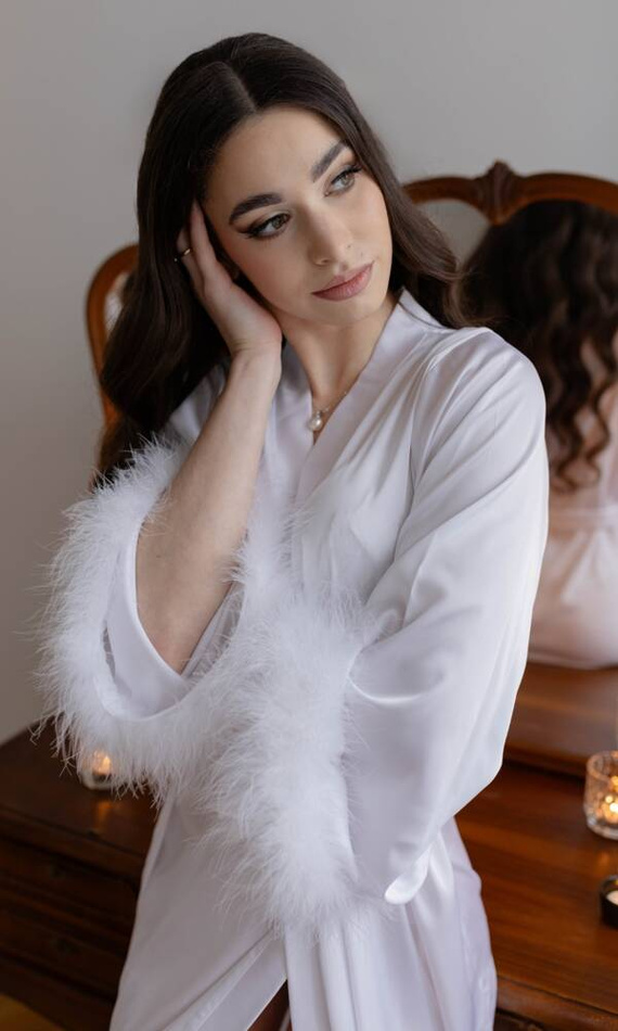 Szlafrok damski satynowy długi Sana ByShelly - biały