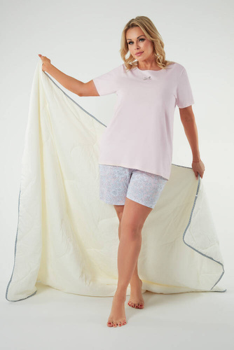 Piżama Damska krótki rękaw, krótkie spodenki Tacoma Italian Fashion - łosoś/druk