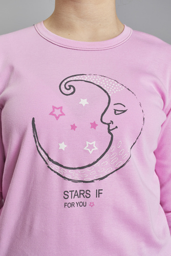 Piżama dziewczęca długi rękaw, spodnie Antilia Italian Fashion - róż/druk