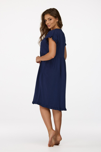 Senizo koszula nocna ciążowa no. 21  granatowy– 100% bawełna, falbanki, wygodne napy do karmienia