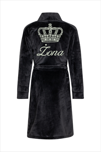Szlafrok damski polarowy Żona + Korona ByShelly - czarny/srebrny