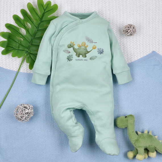 Pajacyk niemowlęcy Nini Dino Explorer miętowy  | Naturalna bawełna organiczna, delikatność od pierwszego dnia