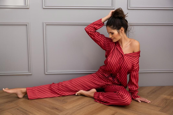 Sensis Rosemary Piżama damska – koszula w paski i spodnie, wiskoza