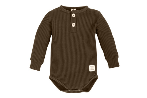 Body polo z długim rękawem "Natural Waffel " Makoma mocha