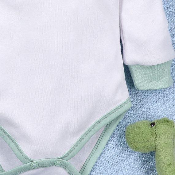 Body niemowlęce Dino Explorer Nini biały– bawełna organiczna, długi rękaw