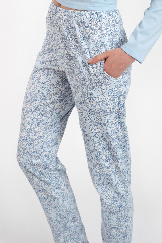 Piżama Damska długi rękaw, długie spodnie Salli Italian Fashion - niebieski/druk