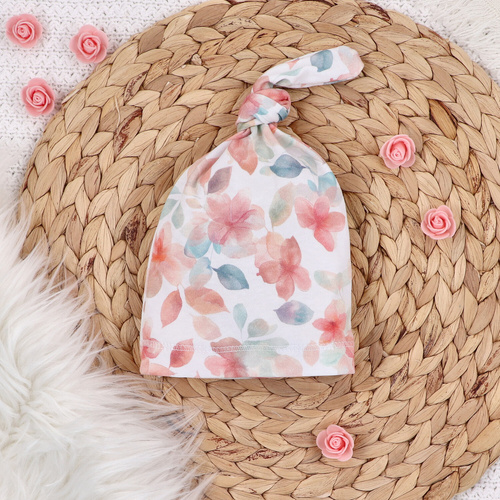 Czapka niemowlęca z bawełny organicznej Kolorowe kwiatki Nini  