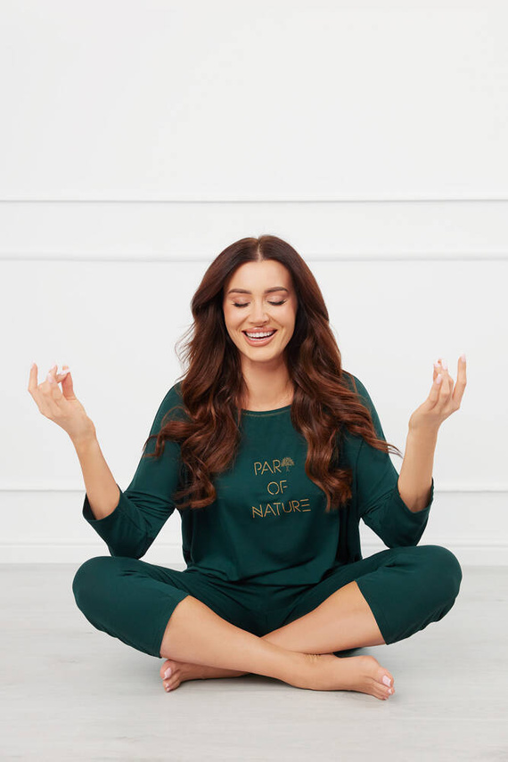 Piżama Damska 3/4 rękaw, 3/4 spodnie Natura Italian Fashion - zielony