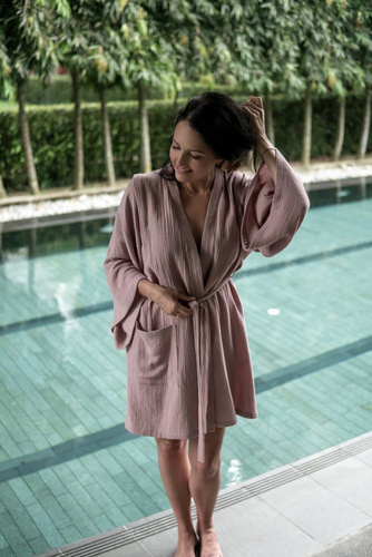 Szlafrok muślinowy kimono Makaszka | Naturalna 100% bawełna, stylowy i lekki
